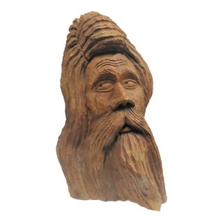 Mid Century Modern Carved Wood Old Man Bust For Sale