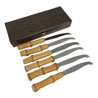 Vintage Italian Cheese Cutlery in Bamboo and Stainless Steel, 1960s, Set of 6 For Sale