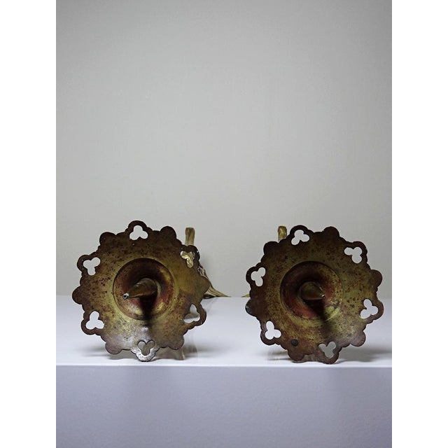 Gold Large Antique Gothic Gilt Bronze Candlesticks, 19th Century, Set of 2 For Sale - Image 8 of 13