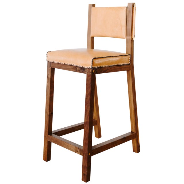 Khwarizmi Leather And Walnut Counter Height Stool Chairish