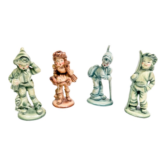 Vintage Mid Century Storybook Italian Chalkware Handn Painted Children of Leisure Figurines – Set of 4 For Sale