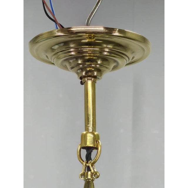 Metal Art Deco Czech Brass Chandelier with Milk Glass Globes, 1930s For Sale - Image 7 of 13
