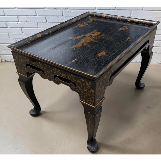 Chinoiserie Rose Tarlow Melrose House Black Chinoiserie English Tea or Cocktail Table For Sale - Image 3 of 5