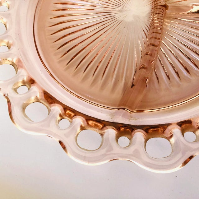 Shabby Chic Vintage Pink Depression Glass Divided Lace Edge Plate For Sale - Image 3 of 6