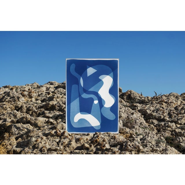 2020s "Retro Futuristic Shapes II" Contemporary Abstract Cyanotype Print on Watercolor Paper For Sale - Image 5 of 9