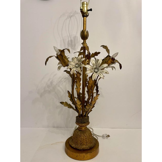 Hollywood Regency Tole Floral Table Lamp For Sale - Image 10 of 13