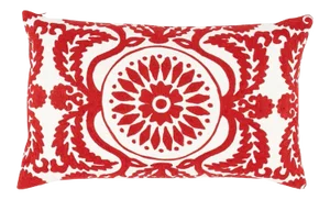 Schumacher Castanet Embroidery Lumbar Pillow in Red