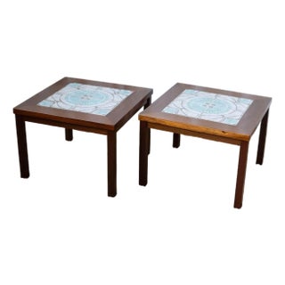 1970s Danish Modern Rosewood and Tile Side Tables - A Pair For Sale