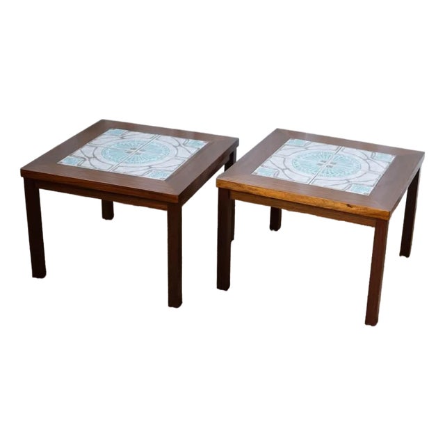 1970s Danish Modern Rosewood and Tile Side Tables - A Pair For Sale