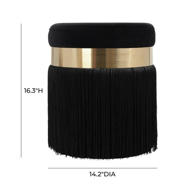 Melody Black Tasseled Ottoman For Sale - Image 4 of 7