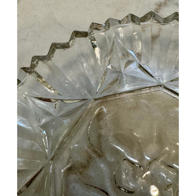 1950s Vintage Clear Pressed Glass Fruit Bowl Embossed Grapes Sawtooth Rim 10" For Sale - Image 5 of 5