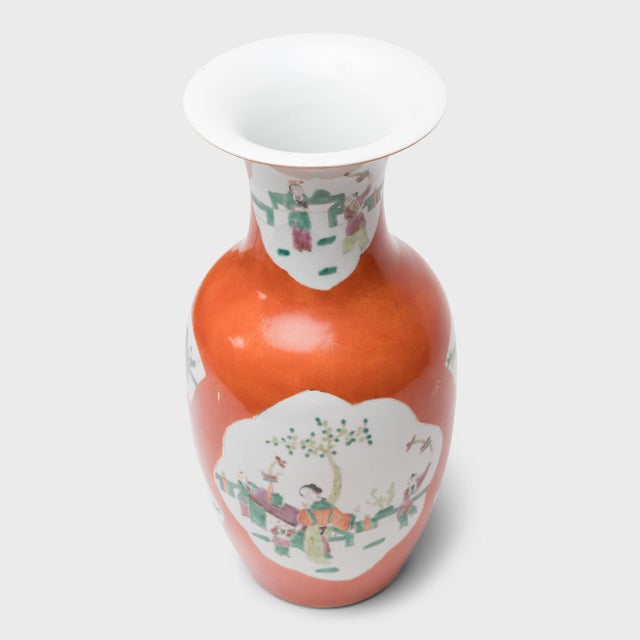 Art Deco Chinese Persimmon Fantail Vase With Children at Play, C. 1920 For Sale - Image 3 of 5