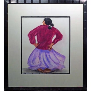 Rc Gorman Untitled Purple Skirt Original Pastel Drawing, Hand Signed For Sale