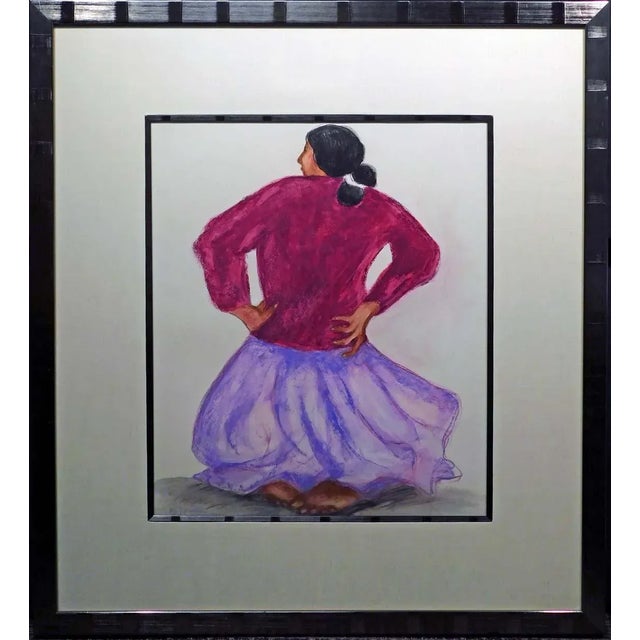 Rc Gorman Untitled Purple Skirt Original Pastel Drawing, Hand Signed For Sale