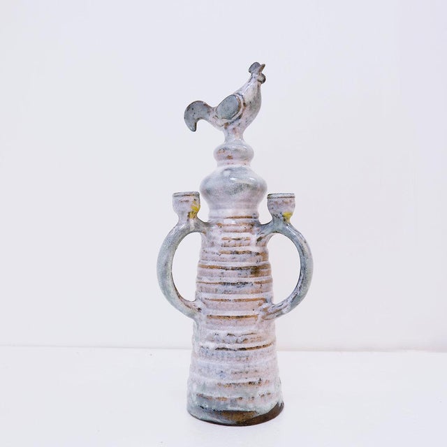 Ceramic Three-Light Candlestick in Glazed Ceramic by Jacques Pouchain For Sale - Image 7 of 14