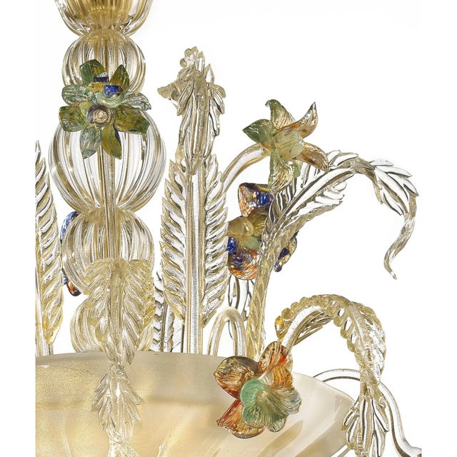 Italian Luxury 21st Century Italian Murano Glass Flower Chandelier – Gold & Clear For Sale - Image 3 of 6