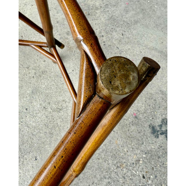 Wood Vintage 1970’s Two-Tier Real Bamboo & Glass Octagonal Side Table - Brass Capped - McGuire Style For Sale - Image 7 of 11