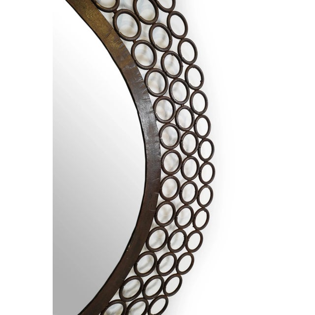 Modern Vintage Iron Round Ring Modern Industrial Wall Mirror For Sale - Image 3 of 4