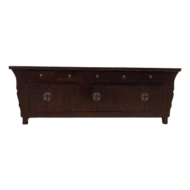 19th Century Chinese Elm 5 Drawer Sideboard With Flanged Ends For Sale