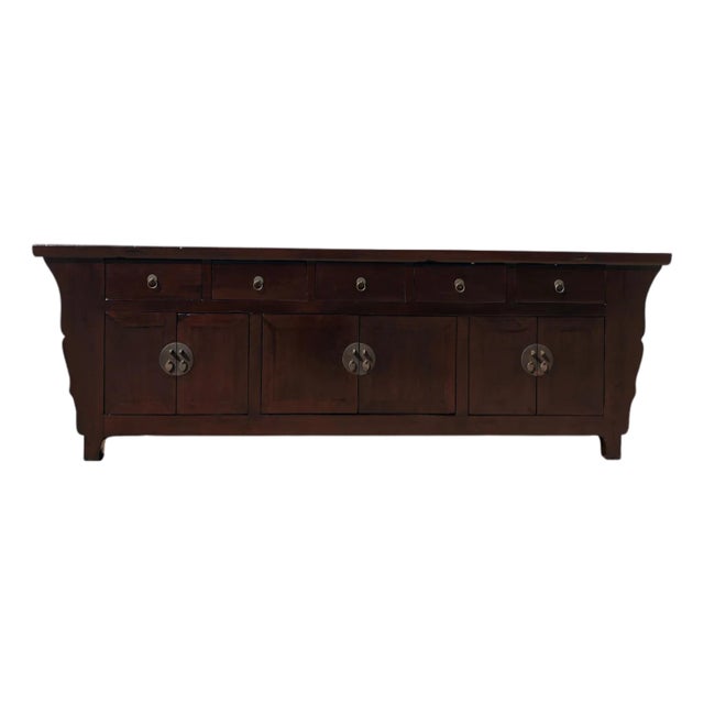 93" Long Antique Chinese 5 Drawer Buffet Sideboard Cabinet For Sale