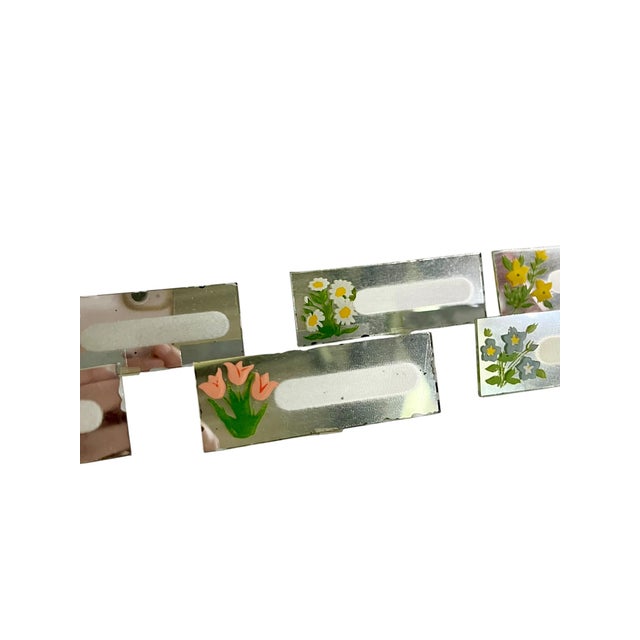 Mid 20th Century Set of 8 Vintage Mirror Glass Hand Painted Place Cards For Sale - Image 5 of 10