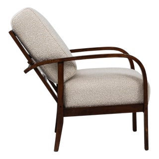 20th Century French Art Deco Upholstered Armchair With Reclining Back For Sale