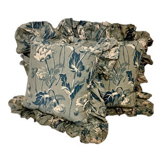 Vintage Coastal Americana Ralph Lauren Indigo Tulip Decorative Pillows - Set of 2 For Sale