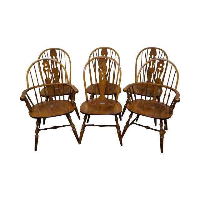 Nathan Hale Oak Windsor Dining Chairs Set of 6 Chairish