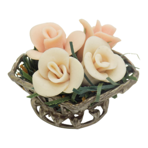 Vintage Italian Handmade Silver & Salt Dough Flower Basket Dollhouse Miniature