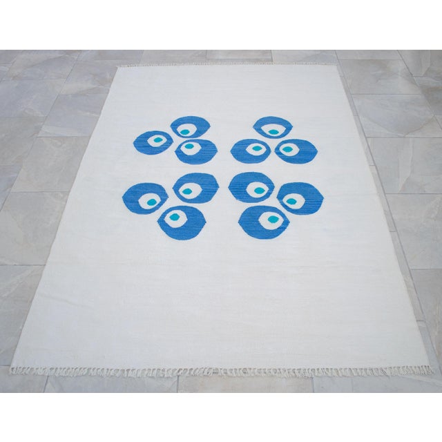 Textile Turkish Silk Rug Kilim Hand Woven Chintemani Motif Oushak Area Rug - 4′3″ × 6′3″ For Sale - Image 7 of 14