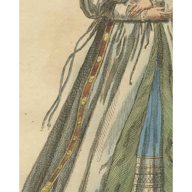 18th Century Jefferys, Bridal Habit of a Swiss Lady in 1577, Hand Colored Jefferys Costume Plate, 1757, Engraving For Sale - Image 5 of 9