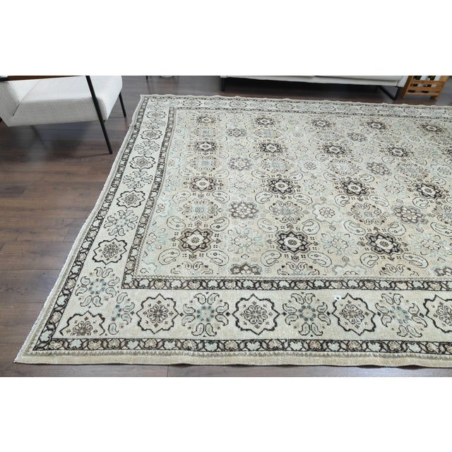 1970s Vintage Persian Handmade Wool Cotton Beige Area Rug For Sale - Image 11 of 11