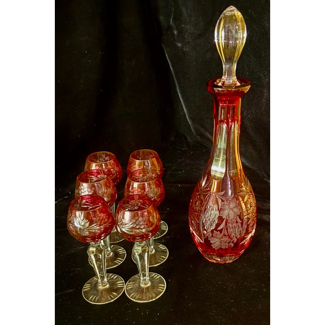 Small Nachtmann Traube Cranberry Brandy Decanter Set - 7 pcs For Sale - Image 6 of 12