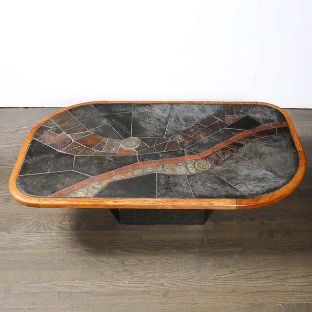 Mid-Century Modern Mid-Century Tessellated Slate & Bronze Inlay Cocktail Table by v Ramburrem For Sale - Image 3 of 18
