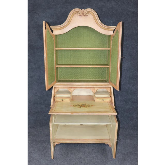 Italian 1940s Italian Venetian Secretary Desk – Hand-Painted Floral Decor, Distressed Finish For Sale - Image 3 of 10