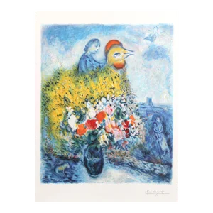 Le Coq Avec Le Bouquet Jaune, Marc Chagall, Lithograph
