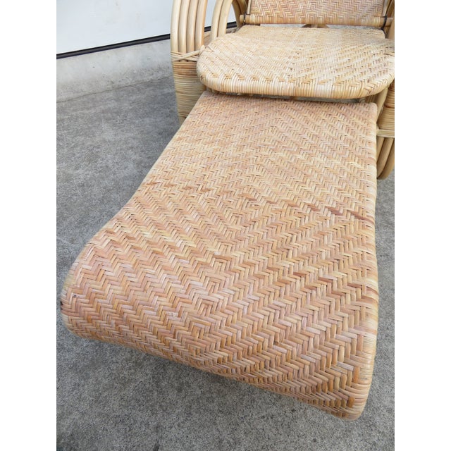 Vintage Rattan & Wicker Reclining Chaise Lounge Chair W/ Footrest and Magazine Rack ~ Mid Century Bohemian Interior Design For Sale - Image 11 of 18