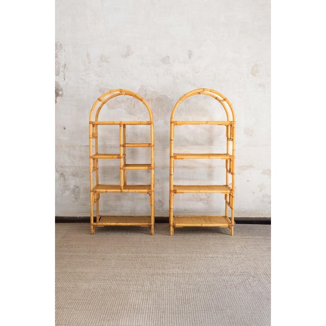 Arched Bamboo Bookcases with Woven Rush Fabric, 1970s, Set of 2 For Sale - Image 11 of 11
