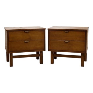 Pair of Vintage Mid-Century Modern Walnut Two-Drawer Formica Top Nightstands For Sale