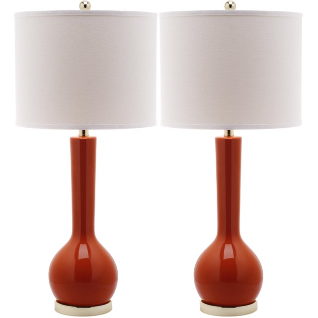 Orange 30.5 Inch H Long Neck Ceramic Table Lamp in Blood Orange - a Pair For Sale - Image 8 of 8