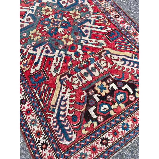 Antique Adler Kazak Rug c.1890-1920 Rare Mustache Design Caucasian Collectible For Sale In Tampa - Image 6 of 8