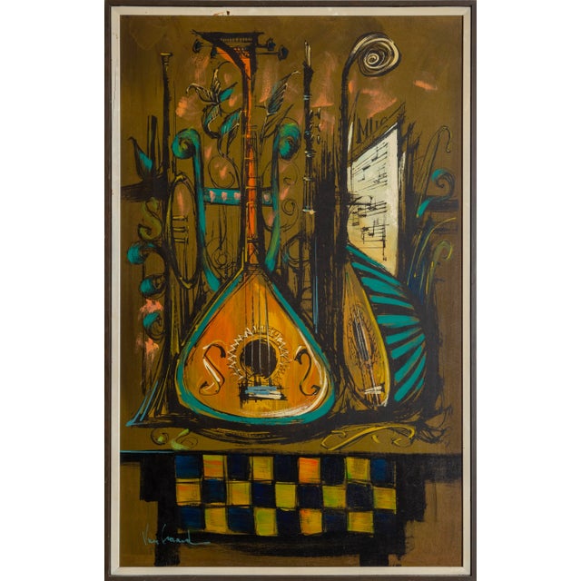 Mandolins, Van Gaard Oil on Board, Signed Lower Left For Sale