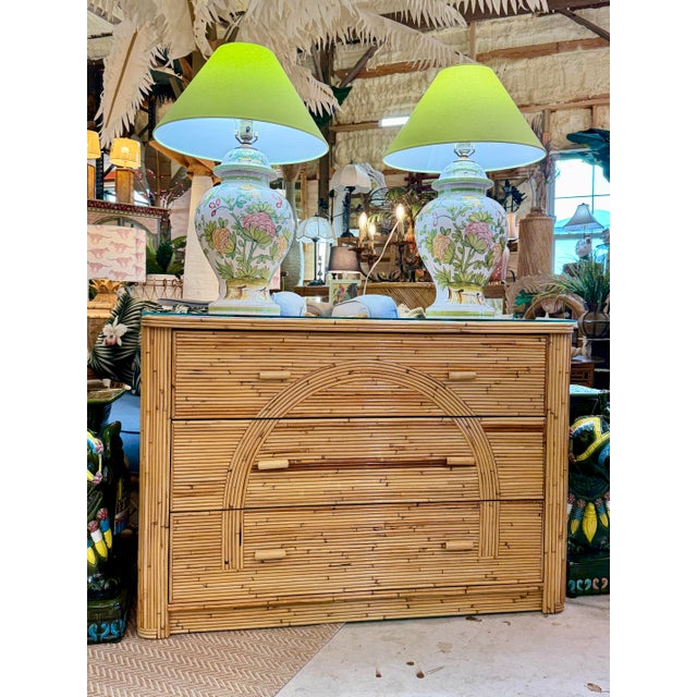 Vintage Restored Organic Modern Pencil Reed Rattan Arch Front Dresser For Sale - Image 11 of 12