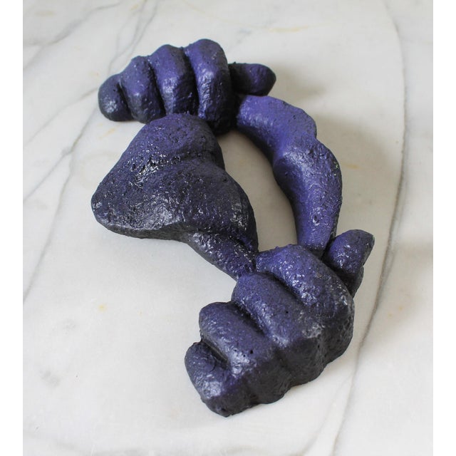 Figurative Vintage Purple Plaster Lips, Hands, Tongue Wall Hanging For Sale - Image 3 of 9