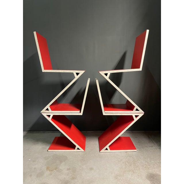 Modern Vintage Zig Zag Chairs, 1980s, Set of 4 For Sale - Image 3 of 7