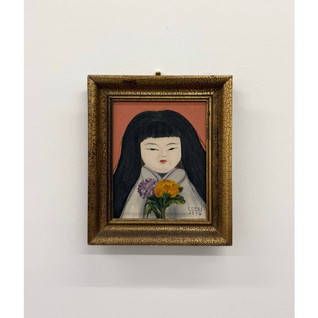 Abstract Vintage Abstract Portrait Painting of a Young Woman, Signed “Cerre” & Dated 1970 For Sale - Image 3 of 5