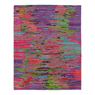 Abstract Modern Handmade Texture Wool Rug With Multicolor Field For Sale