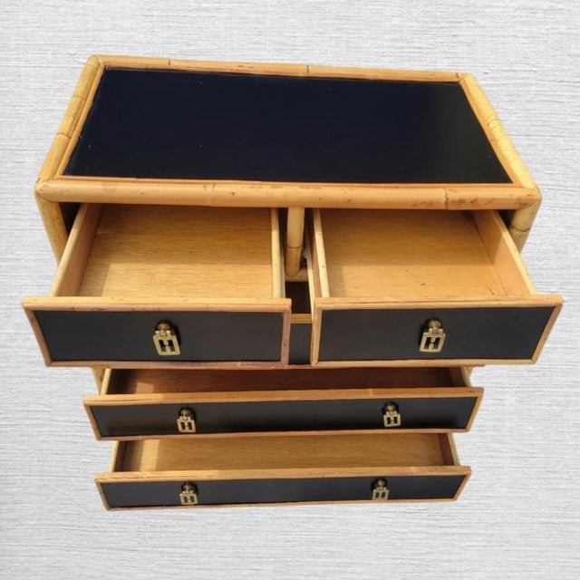 Vintage Smooth Black Insert Bamboo 5 Drawer Regency Chest of Drawers For Sale In West Palm - Image 6 of 10
