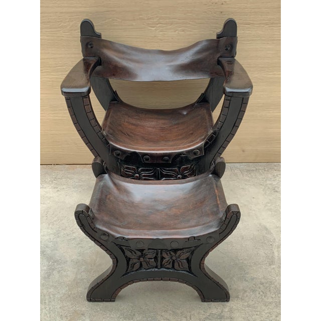 20th Century Pair of Carved Walnut Spanish Savonarola with Foot Rest For Sale - Image 17 of 18