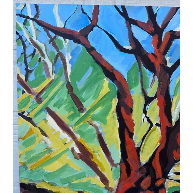 1990s Large 48" × 48" Original Expressionist Tree Painting, 1998, Vibrant Colorful For Sale - Image 5 of 18